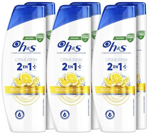 H&S Citrus Fresh 2en1 Plus Champú y Acondicionador Anticaspa 6X300ml. Actúa Contra La Caspa, Grasa Y Picor desde dl Primer Lavado. Pelo Sin Caspa + Hidratado. Limpia El Cuero Cabelludo Graso Y el Pelo
