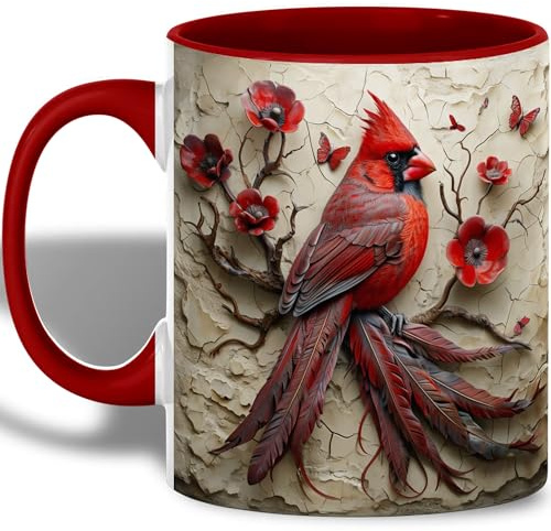 Tazza Da Caffè Cardinal Bird Beautiful With Flowers And Butterflies Tazze Caffè Personalizzato Latte Mug Uomini Tazza Divertente, Per The E Caffè, Merenda, Bambini, 330ml