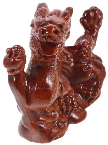 BESPORTBLE 2 Stück Chinesische Drachen Figuren Aus Holz - 10 cm Feng Shui Statue Für Glück Und Reichtum - Handgeschnitzt Tischdeko Und Büro Deko Für Das Jahr des Drachen 2024