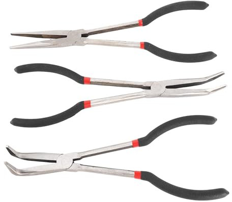 Juroupi 3PCS Needle Nose Pliers 11 Inch Steel Extended Straight 45 Degrees 90 Degrees Long Nose Pliers
