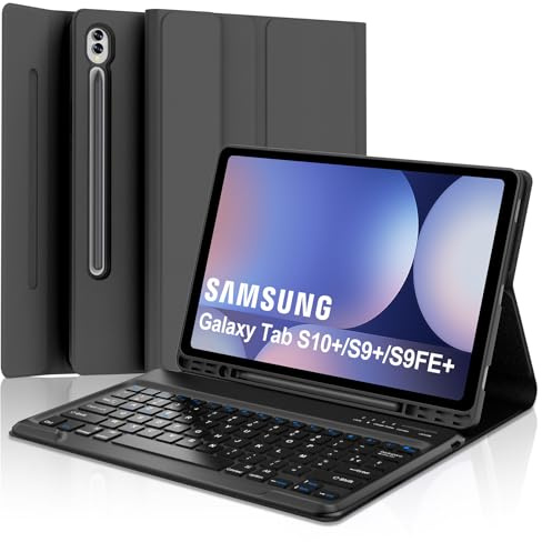 Coque Clavier pour Samsung Galaxy Tab S10 Plus 12.4, AZERTY Français Housse Clavier Bluetooth Détachable avec Porte Crayon pour Samsung Galaxy Tab S10+/S9+/S9 FE+ 12.4 Pouces 2024/2023, Noir