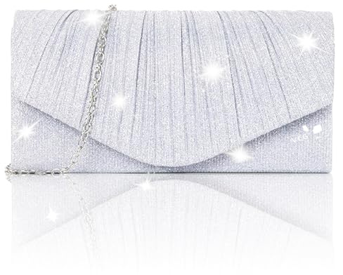 agogue Silberne Handtasche Damen Klein, Damen tasche Damen-Clutches Tasche Silber Damen Clutch Silber Glitzer für Neujahrsball Party und Hochzeit Silberhochzeit Geschenk