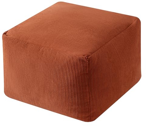 Thdsubb Square Pouf Ottoman Fußhocker Corduroy Sitzsack Ungepolsterter Fußkissen Pouf Bezug für Living Room & Bedroom (Orange,40-40-30cm)