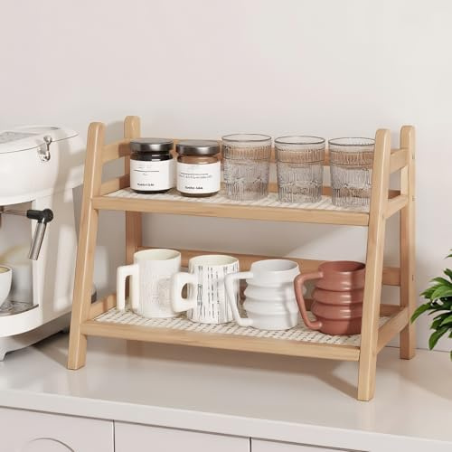 Organisateur de Cuisine pour Plan de Travail, 2 Étages Porte Tasse de Café, Petite Étagère Rangement de Cuisine, Comptoir Bar Décoration des Dosettes de Café, Étagère à Épices Organizer
