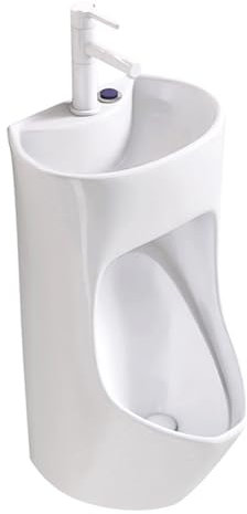 Jcgly Orinatoio con Lavamani, Orinatoi in Ceramica per Uomo, Pulsante di Scarico Manuale, Rubinetto Estraibile Incluso, Bianco