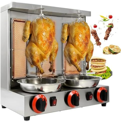 Parrilla vertical de asador, calefacción giratoria de 360 grados para un Shawarma perfecto, parrilla de gas giroscopio de acero inoxidable, fácil de limpiar para uso comercial en cocina