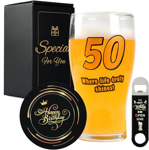 TOONGEEN 50th Birthday Gifts for Men, 50th Beer Glass for 50 Years Old Men | Funny 50 Keepsake Birthday Beer Glass Decorations, For Dad, Husband, Brother, Uncle,19oz
