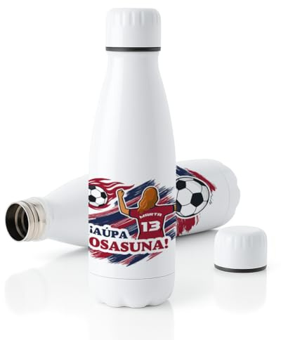 Botella deportiva de acero inoxidable 700 ml con tapón de seguridad – bidón personalizable para fútbol, colegio, trabajo y uso diario en niños y adultos – ligera y resistente (Osasuna, Chica)