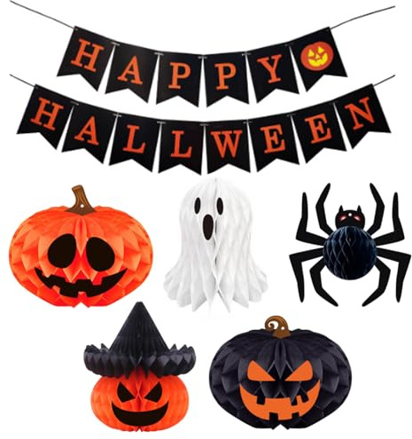 LIANRISES 6 Stück Halloween Girlande Party Deco Set, Happy Halloween Innendekorationsset, Dekoration Wiederverwendbar für Innen und Außenbereich