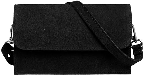 Caspar Wildleder Umhängetasche Dirndltasche kleine Trachtentasche Damen Handtasche aus Leder für Dirndl - PREMIUM LINE - Modell No.846 - Made in Italy, Farbe:schwarz