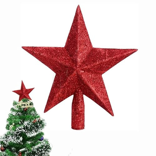 Ohh-nanjoo Stella con Glitter Rossi, Puntale per Albero di Natale a Forma di Stella, Decorazione Natalizia in Plastica per l'Albero di Natale, Puntale per Albero di Natale per Decorazioni