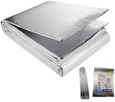 Heat Reflective Foil Insulation - 16 Ft x 24 Inch Thermal Vapor Barrier with Double-Sided Aluminum Foil, Radiant Heat Insulator for Casements, RV, Roof, Doors, Energy Saving, Durable