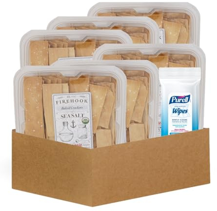 6x Firehook Cracker Bkd Ssalt 8 OZ Bundle with Hand Sanitizing Wipes – Artisan Sea Salt Crackers with a Crisp Bite Plus Convenient Wipes for Clean Hands On-the-Go – Gift Set (7 Items)