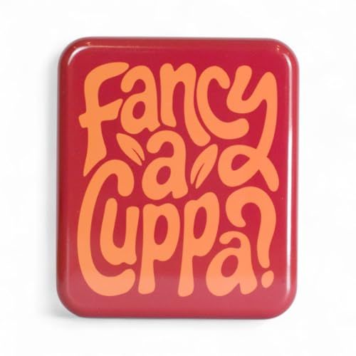 TINIT Tea Bag Travel Tin 'Fancy a Cuppa?' - Portable Metal Tea Bag Storage Box Teabags, Pocket-Sized Container Commuting Gifts Lovers Coffee (Orange on Red)
