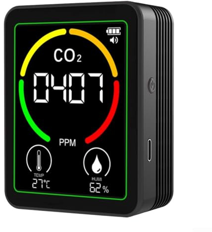 Moniteur d'air intérieur 3 en 1 mesurant le dioxyde de carbone et l'humidité avec écran LCD et longue durée de vie de la batterie pour la maison, le bureau et les espaces éducatifs (noir)