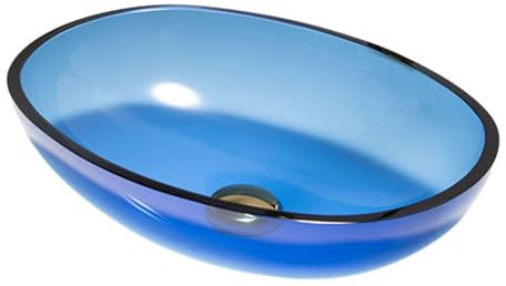 ZYCDP Lavabo Ovalado Vidrio Lavabo Cristal Templado 490 X 365 X 130 mm Sin Orificio Para Grifo Azul