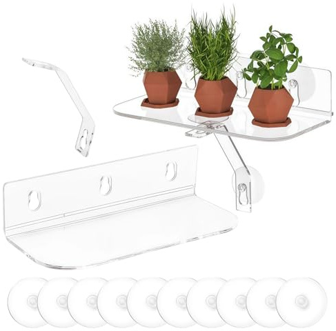 Generico Ripiano per Piante da Davanzale | 2 Pezzi Supporti Galleggianti in Acrilico | Ripiano da Parete per Piante con Ventose Forti - da Interno Esterno Casa Giardino Balcone Cucina Camera
