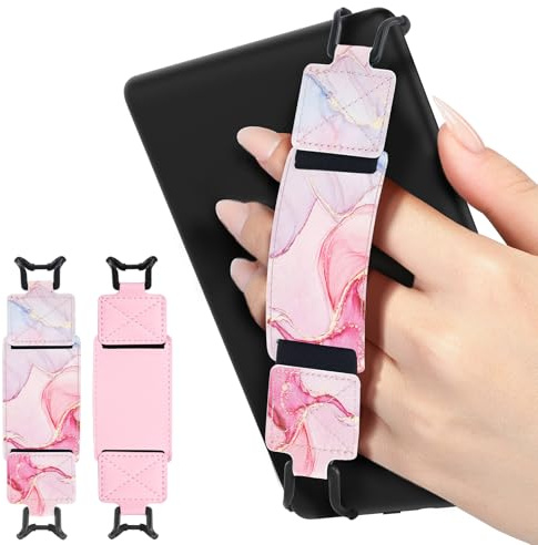 MoKo 2 Pack Hand Strap for 6-8 Kindle eReaders Tablets, Pink+Marble Pink | eReader Accessories for 6-8 Kindle/Kobo/Sony Tablets, Black High-Elasticity Hand Strap, Lightweight Finger Grip Holder