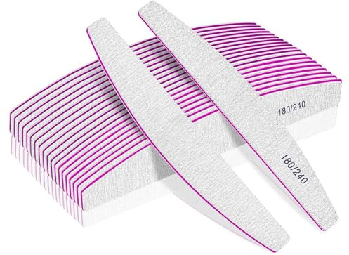 Professional Nail File Set, 12Pcs Double-Sided Nail Files, 180/240 Grit, Washable and Reusable, Natural Color, Eco-friendly Sponge + Plastic (PP) Material