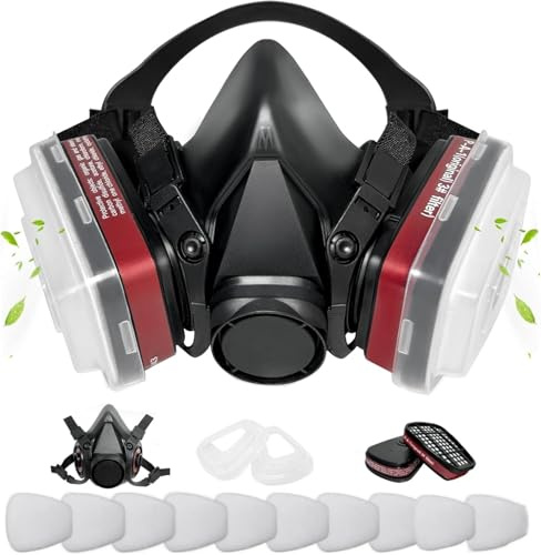 LAMANICE Chemische Gesichtsmaske mit Filter und Schutzbrille,geeignet für Spritzlackierarbeiten, Holzbearbeitung,Schneidearbeiten, Epoxidharzarbeiten und Lackierarbeiten