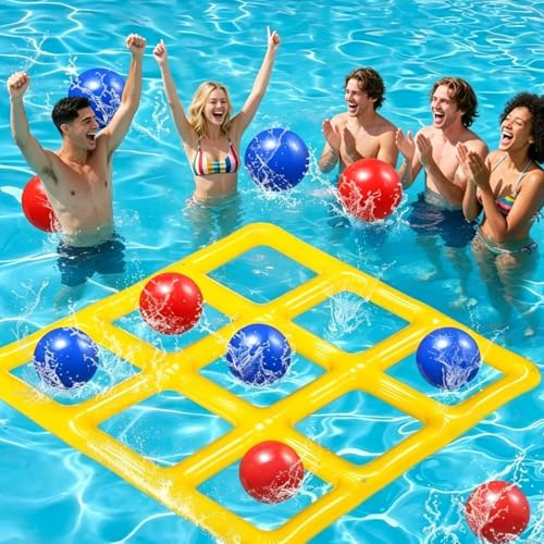 Aufblasbares Wasserspielzeug,Tic Tac Toe Pool Spielzeug mit 10 Aufblasbarer Ball,9-Kästchen-Gitter-Wasserspielzeug, Wasserspiele Pool für Erwachsene, Poolspielzeug für Familien Outdoor