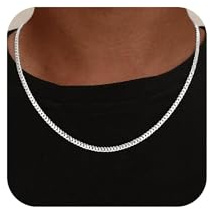SLOONG 3.5MM Breit 925 Sterlingsilber Over Halskette | Silberkette Kubanische Kette Herren 925 Silber Panzerkette Schmuck Geschenk für Männer (46CM)