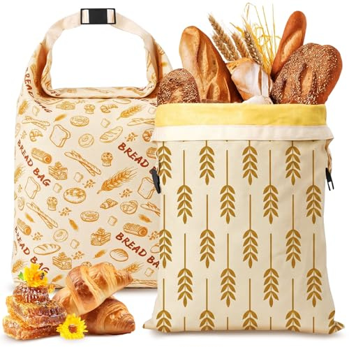 Bienenwachs Brotbeutel, 2 Stück Wiederverwendbare Brotbeutel Leinen 43×33 cm, Natürliche Bienenwachs Beschichtete Baumwoll Aufbewahrungsbeutel für selbstgebackenes Brot und Backwaren