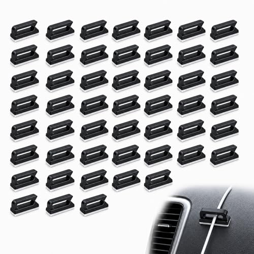 50 Pack Self-Adhesive Cable Clips Electrical Wire Clips Cable Management Clips for Car, Office and Home (13 x 10 mm, Black)