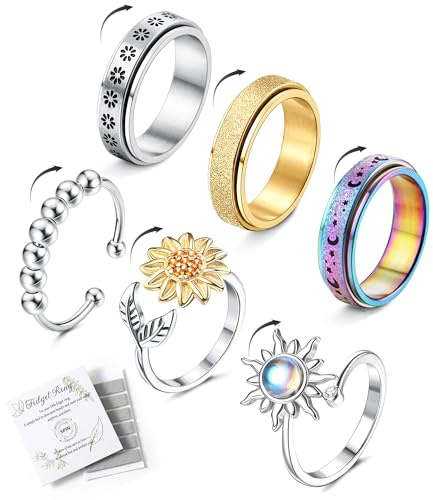 ADRAMATA Fidget Ring for Anxiety Stainless Steel Spinner Rings for Women Girls Anti Stress Band Rings Set Anxiety Ring Women Jewellery