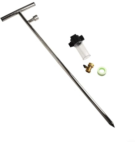 Momfin Alimentador de raíces de acero inoxidable con botella de fertilizante, herramienta de riego de 32 pulgadas de profundidad para árboles, arbustos, rosas, plantas de jardín, sistema eficiente de