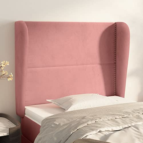 zylophax Kopfteil mit Ohren Rosa Samt, 83x23x118/128 cm, höhenverstellbar mit Holzbeinen, gepolstertes Wandkissen als Rückenlehne für Schlafzimmer, komfortable Stütze zum Anlehnen und Lesen