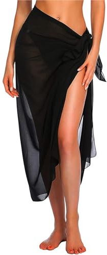NJIEzhao Bikini omlottkjol lång och kort strandkjol för kvinnor, sarong, baddräkt, överdrag, sommar bikinifilt, transparent halsduk för badkläder, Färg 1, one size