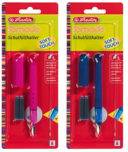 Herlitz Tornado Füllhalter für Linkshänder farbig sortiert (pink oder blau), 1 Stück