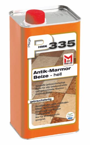 Moeller Stone Care - HMK P335 Antik-Marmorbeize - hell - 1 Liter - Spezielle gebrauchsfertige Naturstein-Beize für alle sandgestrahlten und getrommelten Marmor- und Kalksteine.