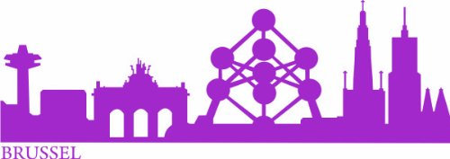 INDIGOS UG - Wandtattoo Wohnzimmer - Wandaufkleber Brüssel 96x30 cm - Flieder e532 Skyline Stadt - Aufkleber Kinderzimmer Schlafzimmer Küche Badezimmer Büro Dekoration