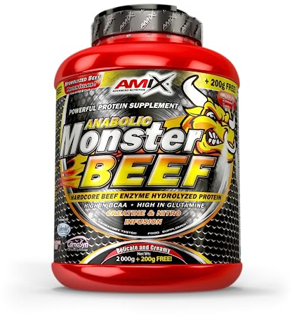 AMIX - Monster Beef Protein -2 Kg + 200 Gr - Suplemento Alimenticio - Mejora del Rendimiento - Proteína de Suero - Glutamina en Polvo - Nutrición - Proteína de Ternera - Sabor Frutas del bosque