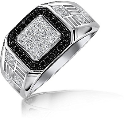 Personalisieren Herren Geometrischer Micro Pave Halo Quadrat Zwei-Ton Weiß Schwarz CZ Zirkonia Verlobungs Statement Ring Für Männer .925 Sterling Silber Anpassbar