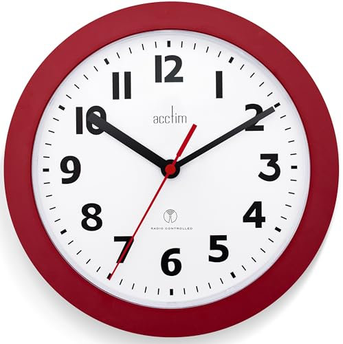 Acctim 74314 Parona, Red Radio Controlled Wall Clock, 23cm Diameter