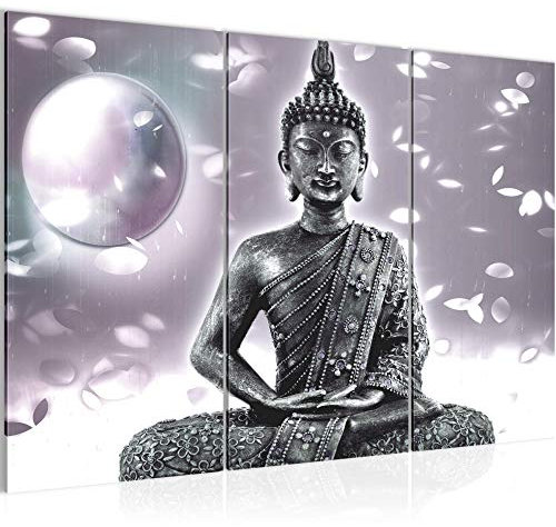 Runa Art Wandbilder Buddha Feng Shui Bild XXL Wohnzimmer Schlafzimmer Grau Rosa Zen 120 x 80 cm 3 Teilig 501031c