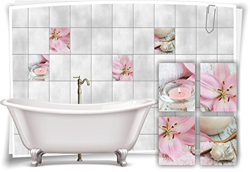 Medianlux Fliesenaufkleber Fliesenbild Lilien Muschel Krze Deko Wellness Aufkleber Fliesen Bad WC Dekoration Badezimmer, 15x20cm fp5p38h-58358