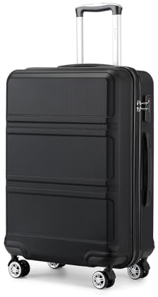 KONO Handgepäck Koffer 55cm Leichte ABS Hartschale Trolley, Schwarz | für Vielflieger, Vier 360° Zwillingsrollen, Höhenverstellbarer Teleskopgriff, Kreuzgurt, Zahlenschloss für sicheres Reisen