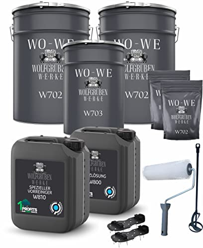 WO-WE 2k Epoxidharz Bodenbeschichtung Komplett-Set Bodenfarbe Betonfarbe Steingrau
