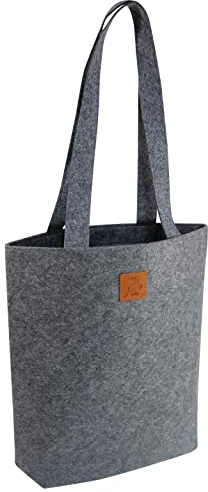 KHI Designer Filztasche gross, grau, 33 x 40 x 8,5 cm (BxHxT) Tragetasche mit Henkel, Einkaufstasche, Shopper Bag, robust, Filzshopper, Tasche, Einkaufsshopper