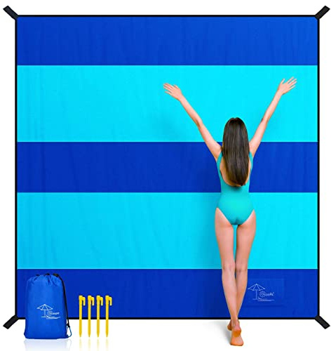 OCOOPA Extra Large Beach Blanket, Sand Free, Large Oversized Camping Mat, Comfortable Parachute Nylon, Cozy& Chic, Compact& Light, 4 Stakes&1 Travel Bag, S09