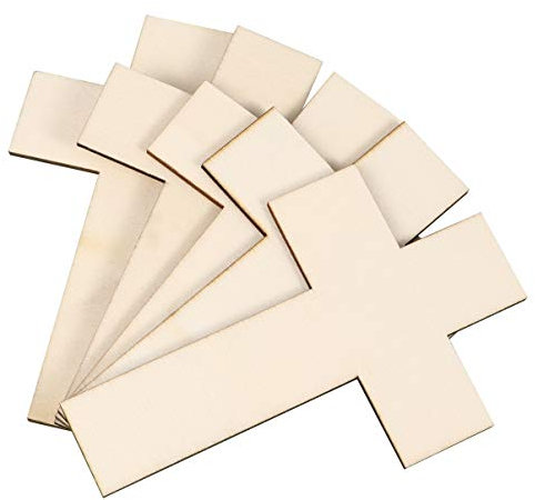 NUOBESTY 36pcs Blank Wood Cross Cutouts Unfinished Cross Shaped Wooden Pieces Tags for DIY Arts Craft Project Christening Church Home Baptism Party Decor 11CMx7CM