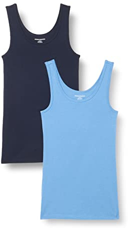 Amazon Essentials Women's Slim-Fit Vest, Pack of 2, Blue/Navy, M