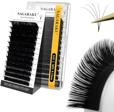 NAGARAKU Ögonfransförlängningar 12 Rader Volume Russian Eyelash Extensions Easy Fan Cluster 2D-20D Falskt Enkel Ögonfrans Ögonmakeup Fransförlängningar Ögonfrans Förlängning (0.05 C Krökning 8-15mm)