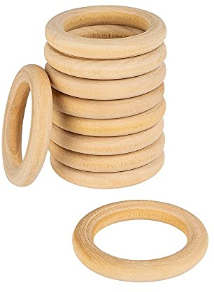 Anelli in legno di alta qualità per fai da te, 10 pezzi, diametro 5 cm, spessore: 8 mm, colore naturale