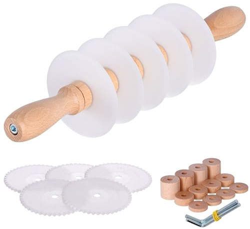 Rullo tagliapasta regolabile | Taglia sfoglia professionale con 5 lame lisce + 5 lame dentate in Derlin e distanziatori