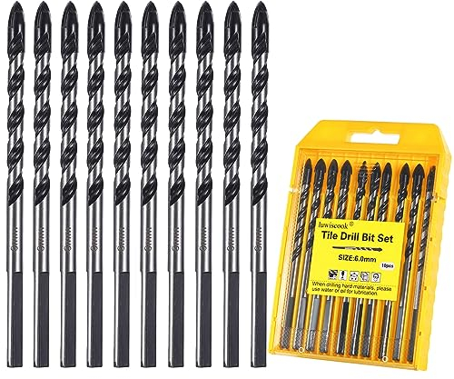 luwiscook Punta da Trapano per Piastrelle, Set di Punte da Trapano Professionali 10 Pezzi per Piastrelle di Ceramica, Mattoni, Plastica, Cemento, Legno, Vetro (6mm)